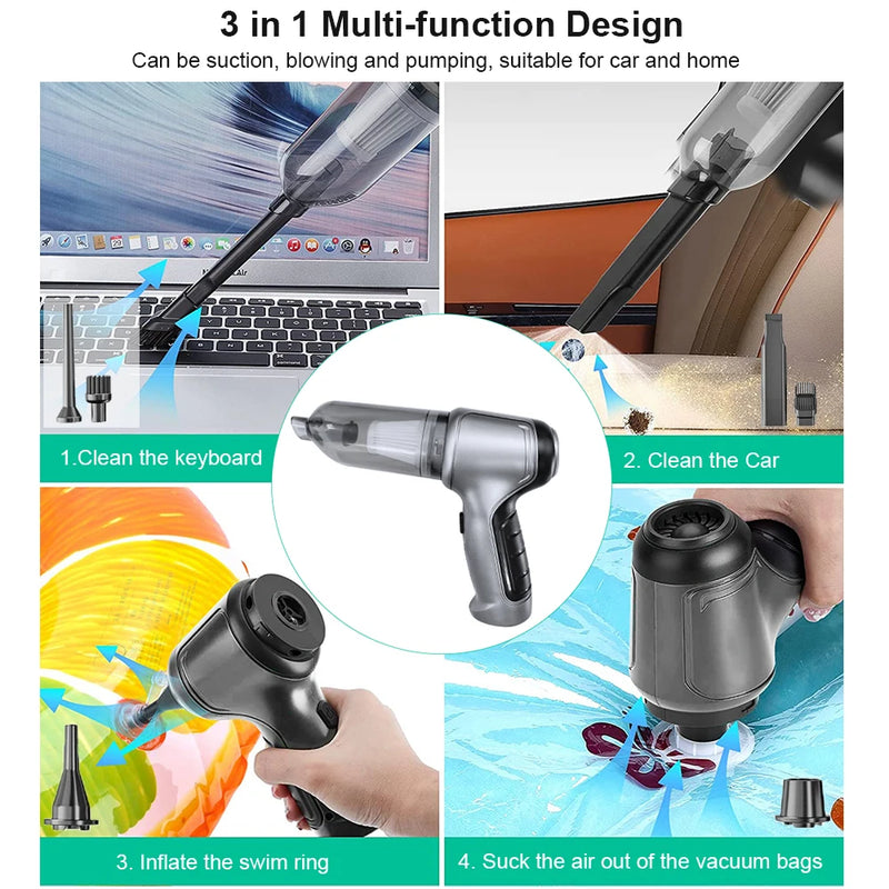 Aspirador Portátil TurboClean 2 em 1 – Suga e sopra com potência!