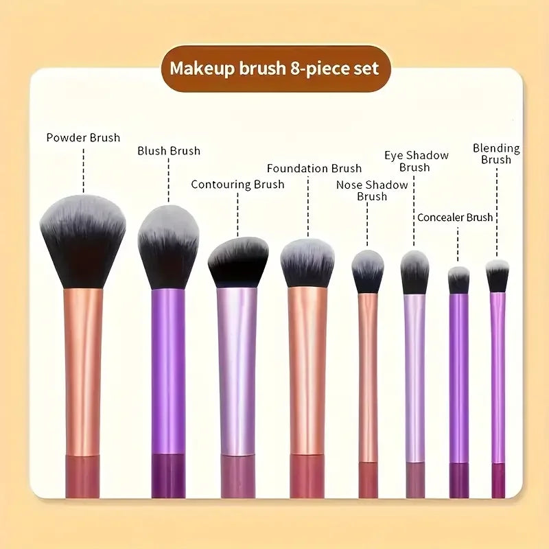 Kit Profissional de Pincéis de Maquiagem – Cerdas Sintéticas Ultra Macias (8 Pçs)