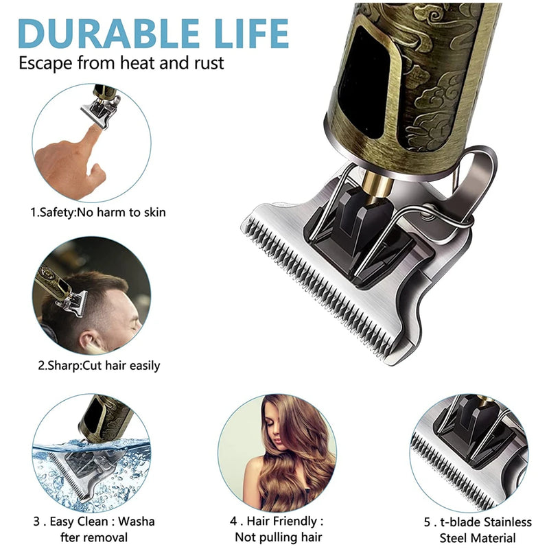 Máquina de Corte Profissional Dragon™ – Display Digital, USB, 6 Pentes