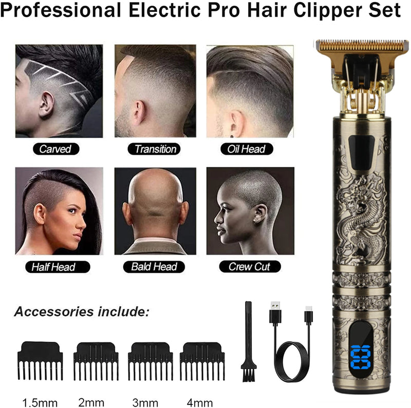 Máquina de Corte Profissional Dragon™ – Display Digital, USB, 6 Pentes