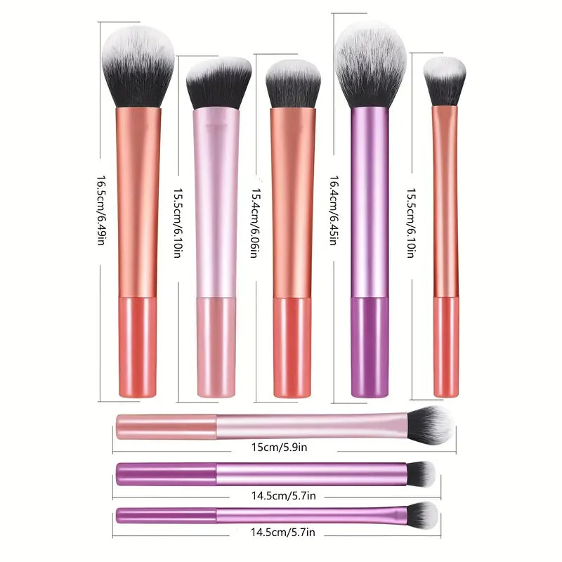 Kit Profissional de Pincéis de Maquiagem – Cerdas Sintéticas Ultra Macias (8 Pçs)