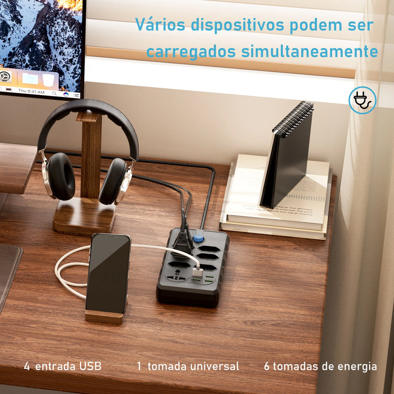 Extensão Inteligente com USB e Filtro de Linha