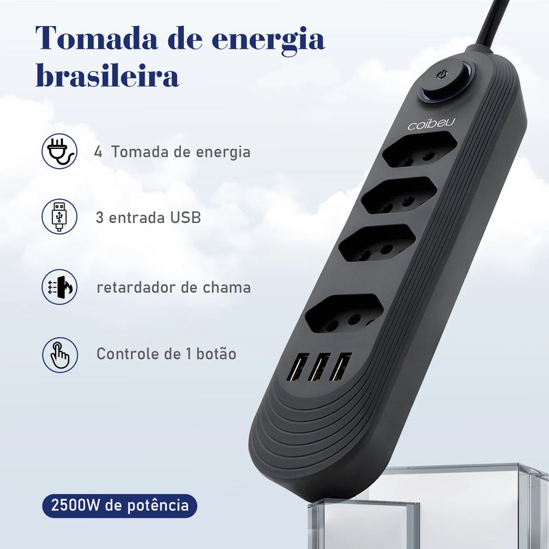 Extensão Inteligente com USB e Filtro de Linha