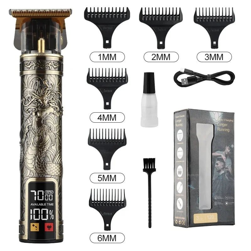 Máquina de Corte Profissional Dragon™ – Display Digital, USB, 6 Pentes